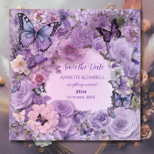 Save The Date Mariage Papillon Botanique Vintage Lavande