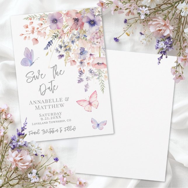 Save The Date Mariage Papillon Fleur Sauvage (Butterfly Wildflower Wedding Save the Date )