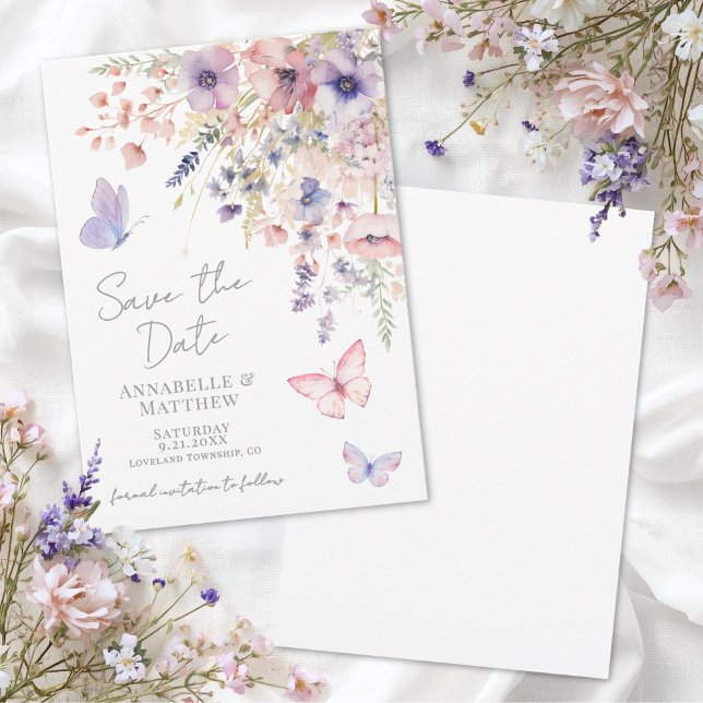 Save The Date Mariage Papillon Fleur Sauvage (Butterfly Wildflower Wedding Save the Date)