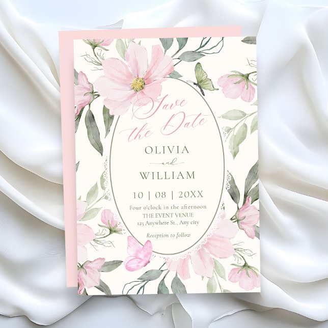 Save The Date Mariage papillon floral doux rose (Créateur téléchargé)
