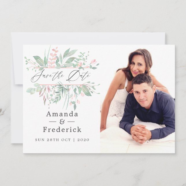 Save The Date Mariage Pastel Blush Greenery (Devant)