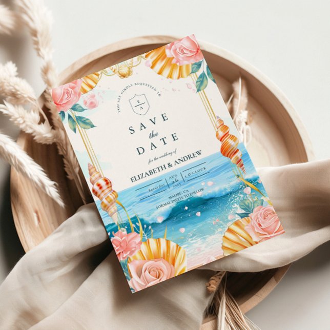 Save The Date Mariage Pastel Coquillages Eaux Côtières (Créateur téléchargé)