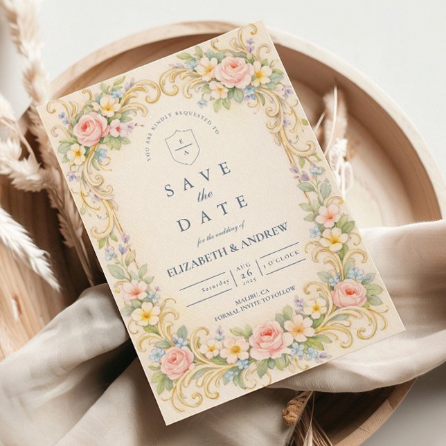 Save The Date Mariage Pastel Jardin Baroque Rose (Créateur téléchargé)