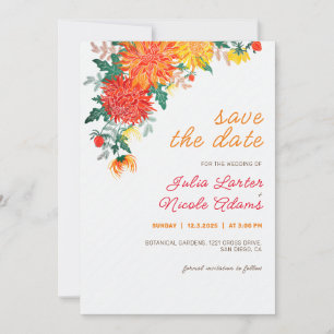 Save The Date Mariage Pastel Orange Yellow Spring Dahlia Fleurs