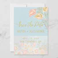 Mariage Pastel Péché Or Floral Printemps Bleu Clai