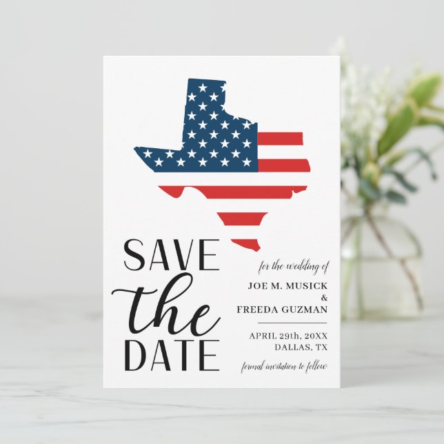 Save The Date Mariage patriote dans l'État du Texas aux États-Un (Debout devant)