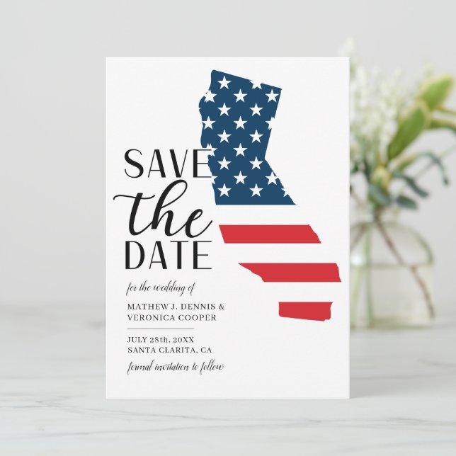Save The Date Mariage Patriotique sur le lieu de Rêve en Califor (Debout devant)