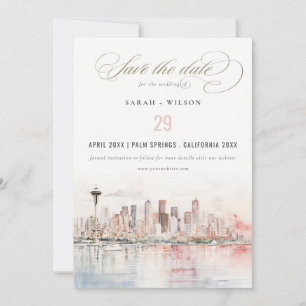 Save The Date Mariage Paysage Aquarelle à Seattle, Washington