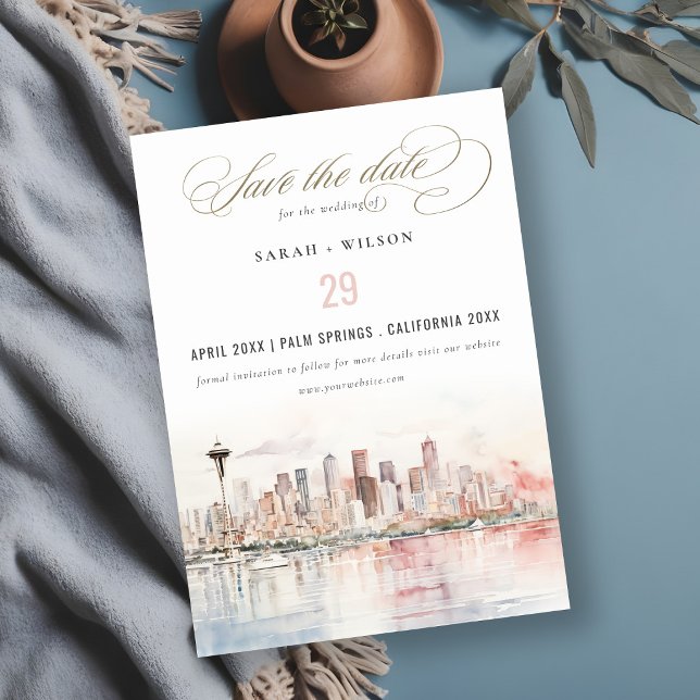 Save The Date Mariage Paysage Aquarelle à Seattle, Washington (Créateur téléchargé)