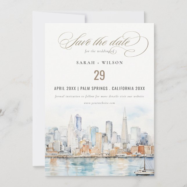 Save The Date Mariage Paysage Aquarelle San Francisco (Devant)