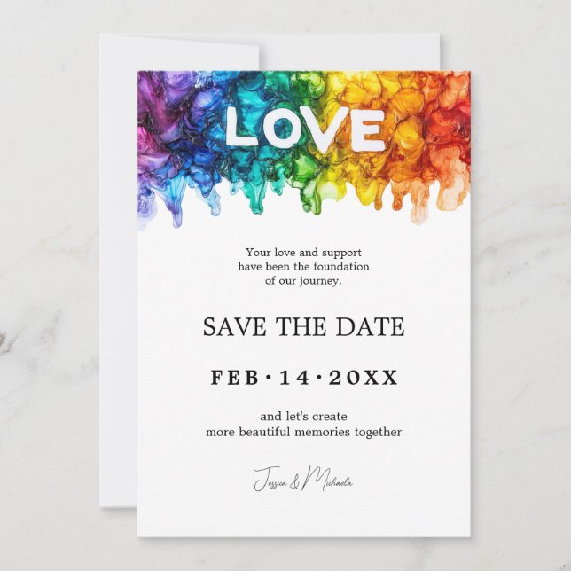 Save The Date 🌈 🐦 Mariage Peint Avec Amour LGBTQ  (Devant)