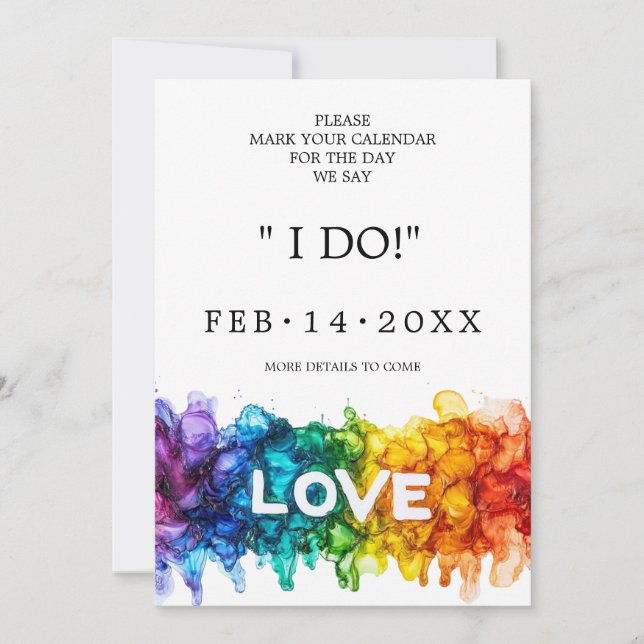 Save The Date 🌈 🐦 Mariage Peint Avec Amour LGBTQ  (Devant)