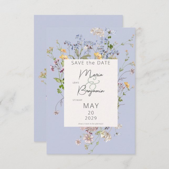 Save The Date Mariage périphérique Boho Fleurs sauvages Delicate (Devant / Derrière)