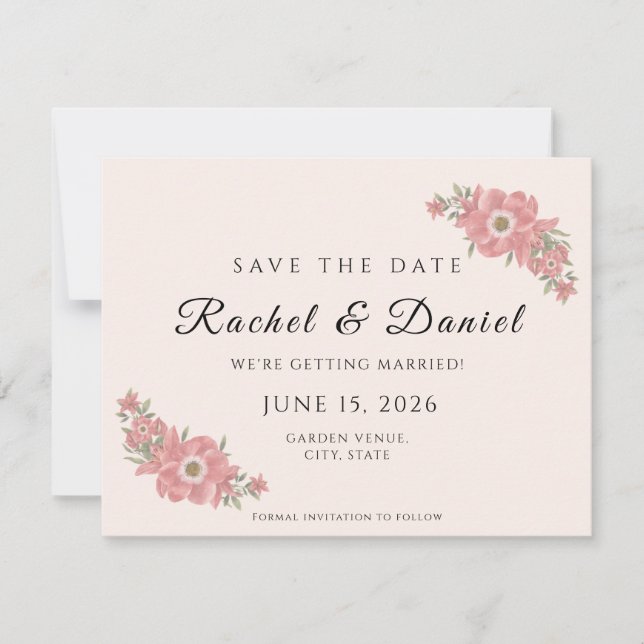 Save The Date Mariage personnalisé au jardin floral aquarelle av (Devant)