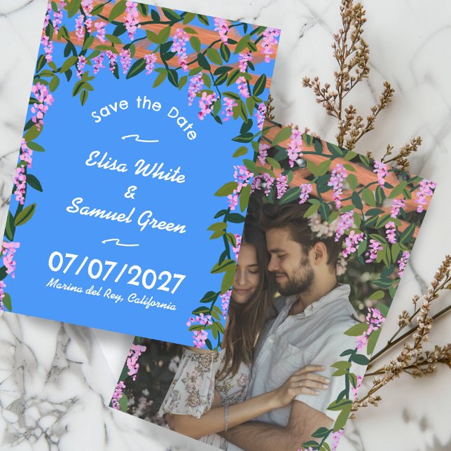 Save The Date Mariage personnalisé avec photo de fleurs de vigne (Wisteria Vines Floral Custom Photo Wedding Save The Date
Card Digital Download Engagement)