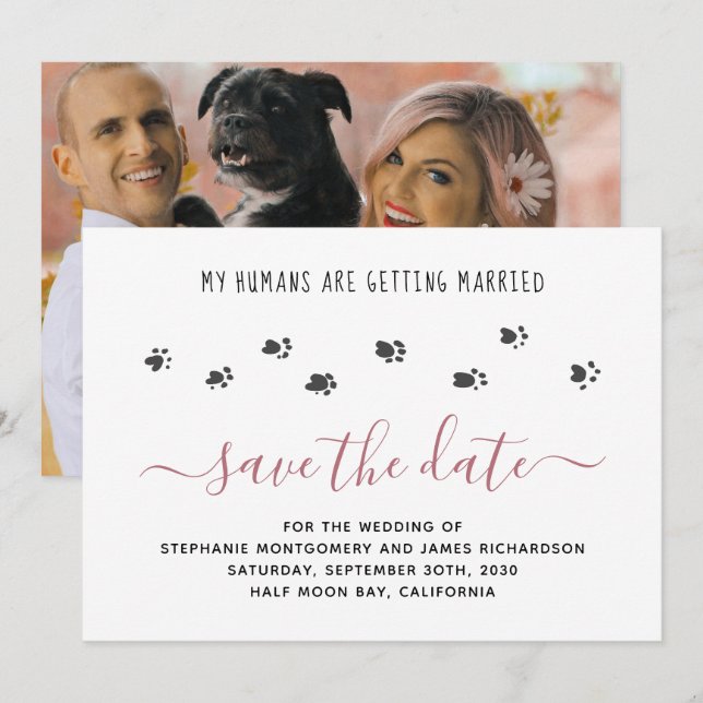 Save The Date Mariage personnalisé de mes humains Photo de maria (Devant / Derrière)