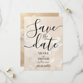 Save The Date Mariage personnalisé sépia Fleurs blanches
