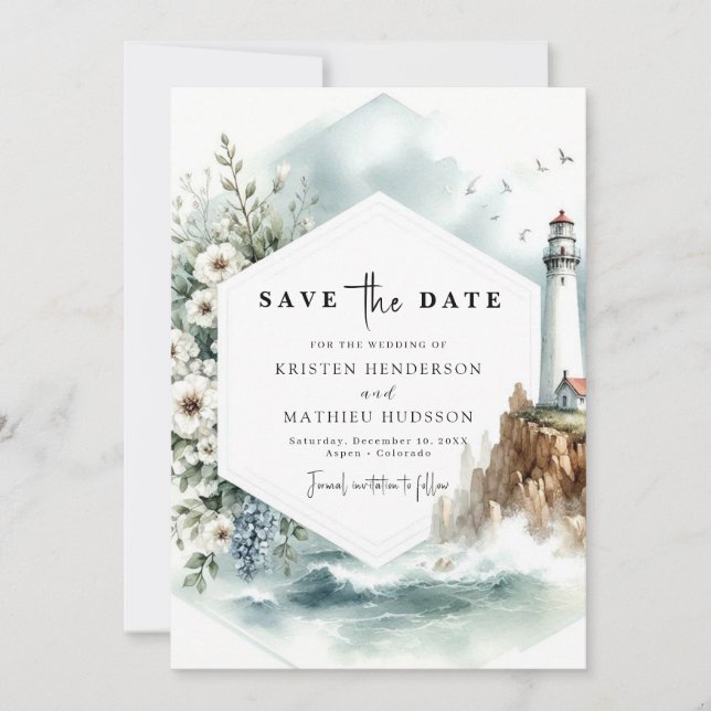 Save The Date Mariage phare Digital Chic Waves (Devant)