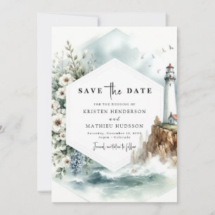 Save The Date Mariage phare Digital Chic Waves