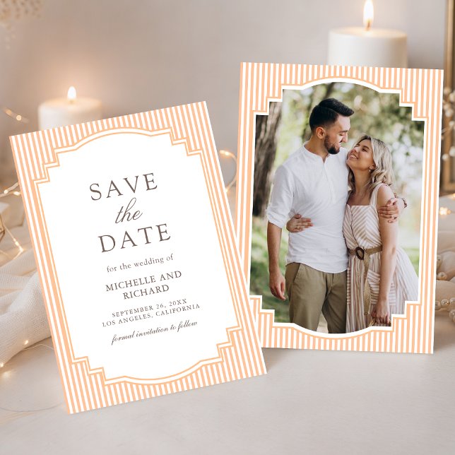 Save The Date Mariage Photo à Rayures Orange Classique (Créateur téléchargé)