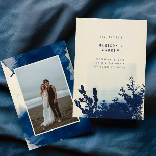 Save The Date Mariage photo Abstrait Marine Blue Ink Sea Coastal