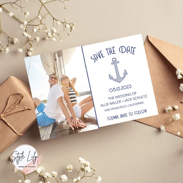 Save The Date Mariage photo Ancre bleu marine (Créateur téléchargé)