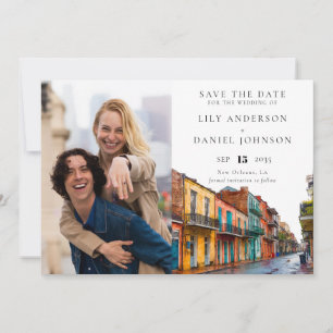 Save The Date Mariage photo aquarelle à la Nouvelle-Orléans