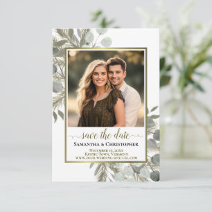 Save The Date Mariage Photo Aquarelle Rustique Eucalyptus & Pin