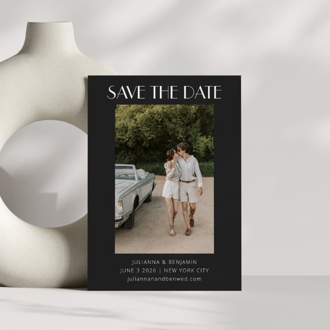 Save The Date Mariage photo Art déco contemporain Retro Noir (Créateur téléchargé)