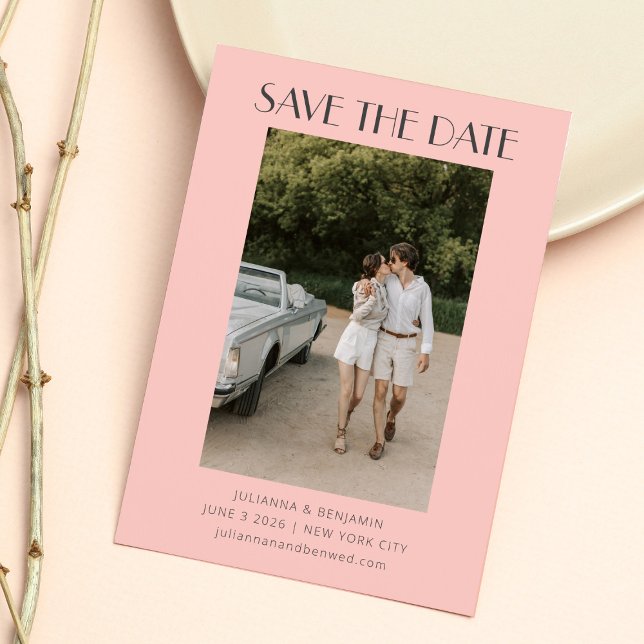Save The Date Mariage photo Art déco moderne rose et gris (Créateur téléchargé)