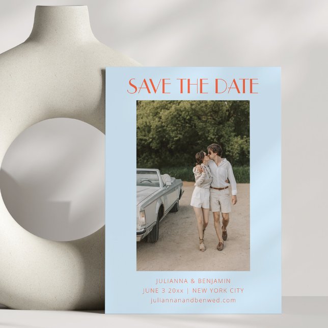 Save The Date Mariage Photo Art Déco Orange Bleu Clair Moderne (Créateur téléchargé)