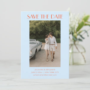 Save The Date Mariage Photo Art Déco Orange Bleu Clair Moderne