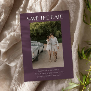Save The Date Mariage Photo Art Déco Rétro Violet Poussiéreux Fo