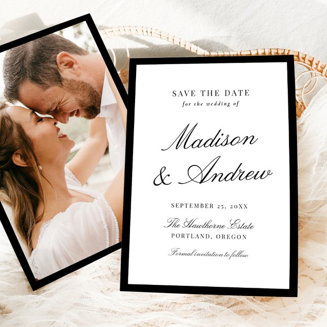 Save The Date Mariage photo avec bordure noire moderne (Créateur téléchargé)