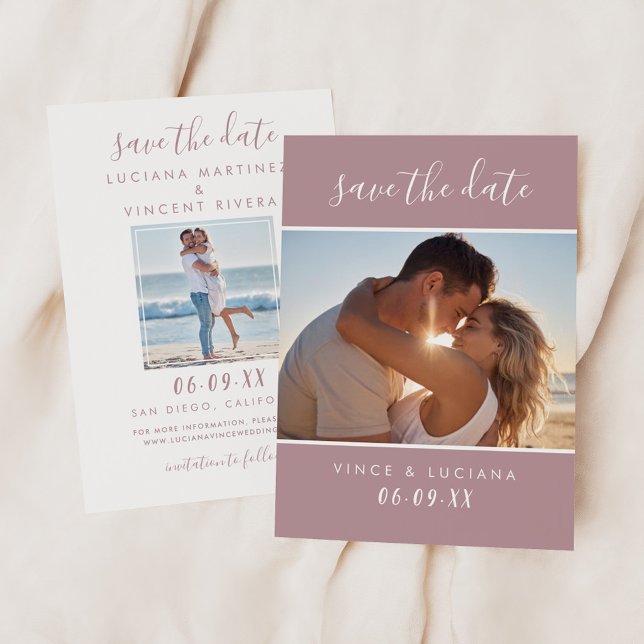 Save The Date Mariage photo avec écriture Mauve moderne (Créateur téléchargé)