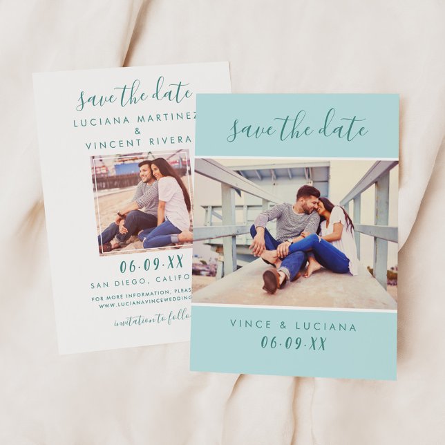 Save The Date Mariage photo avec écriture Modern Mint (Créateur téléchargé)