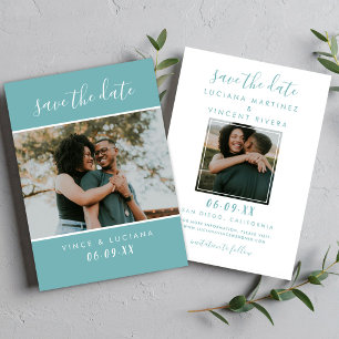 Save The Date Mariage photo avec écriture moderne sarcelle