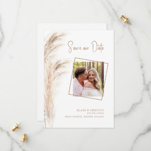 Save The Date Mariage Photo avec Feuillage de Pampas Simple
