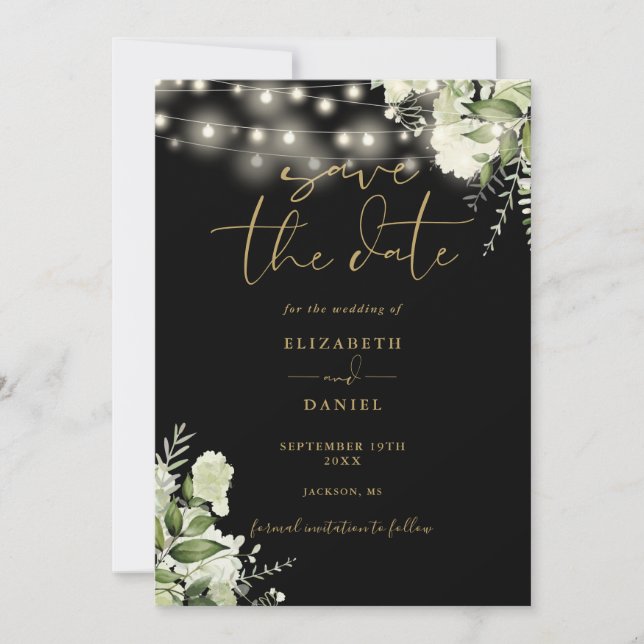 Save The Date Mariage photo Black and Gold Floral (Devant)