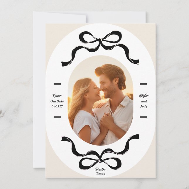 Save The Date Mariage photo Black Cream RIBBONS & Bows (Devant)