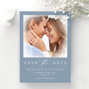 Save The Date Mariage photo bleu Dusty moderne Enregistrer la da
