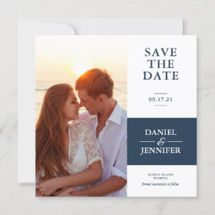 Save The Date Mariage photo bleu minimaliste de la marine Enregi