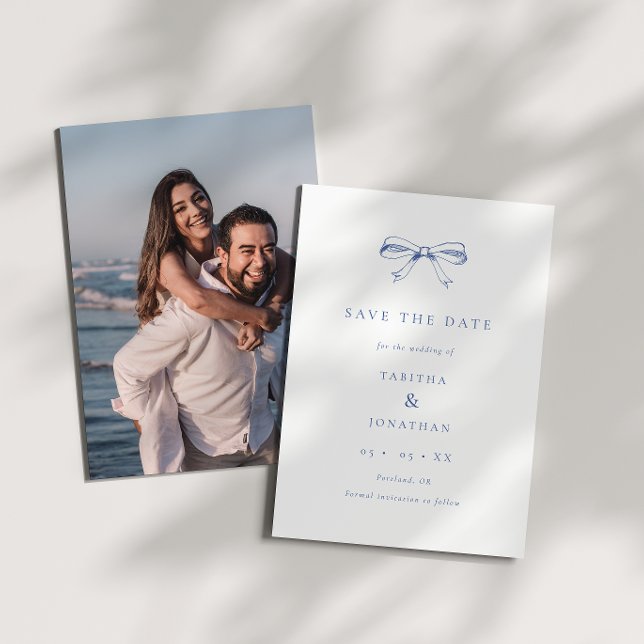 Save The Date Mariage photo Blue Vintage Bow (Créateur téléchargé)