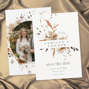 Save The Date Mariage Photo Bohème Automnal Floral Neutre Rustiq