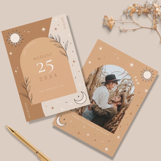 Save The Date Mariage Photo Bohème Céleste Lune et Soleil Mystiq (Créateur téléchargé)