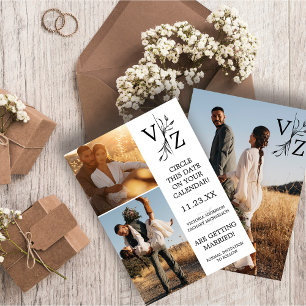 Save The Date Mariage photo Boho Minimal Leaf