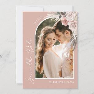 Save The Date Mariage photo Boho Pampas Grass Blush Rose