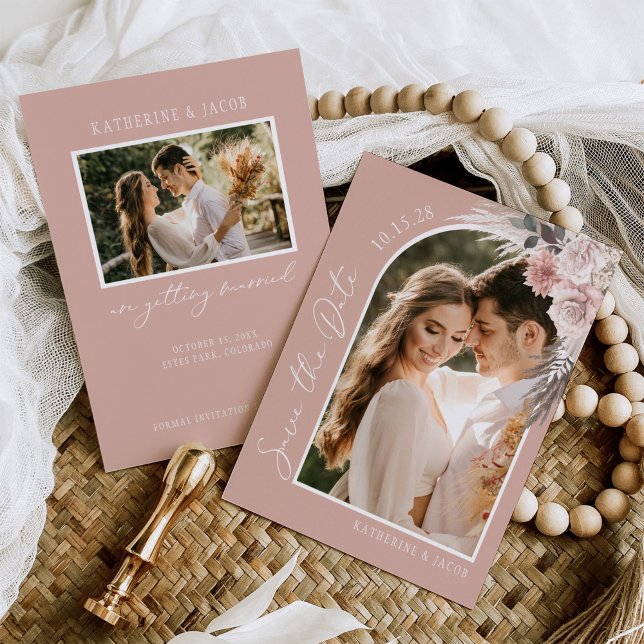 Save The Date Mariage photo Boho Pampas Grass Blush Rose (Créateur téléchargé)