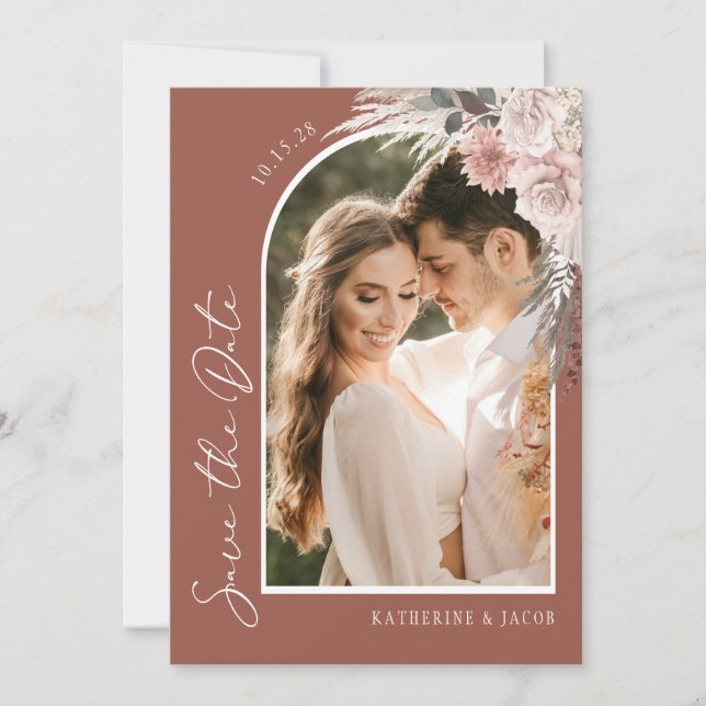 Save The Date Mariage photo Boho Terracotta (Devant)