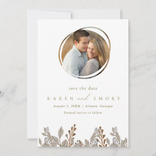 Save The Date Mariage Photo Botanique Bohème Beige 